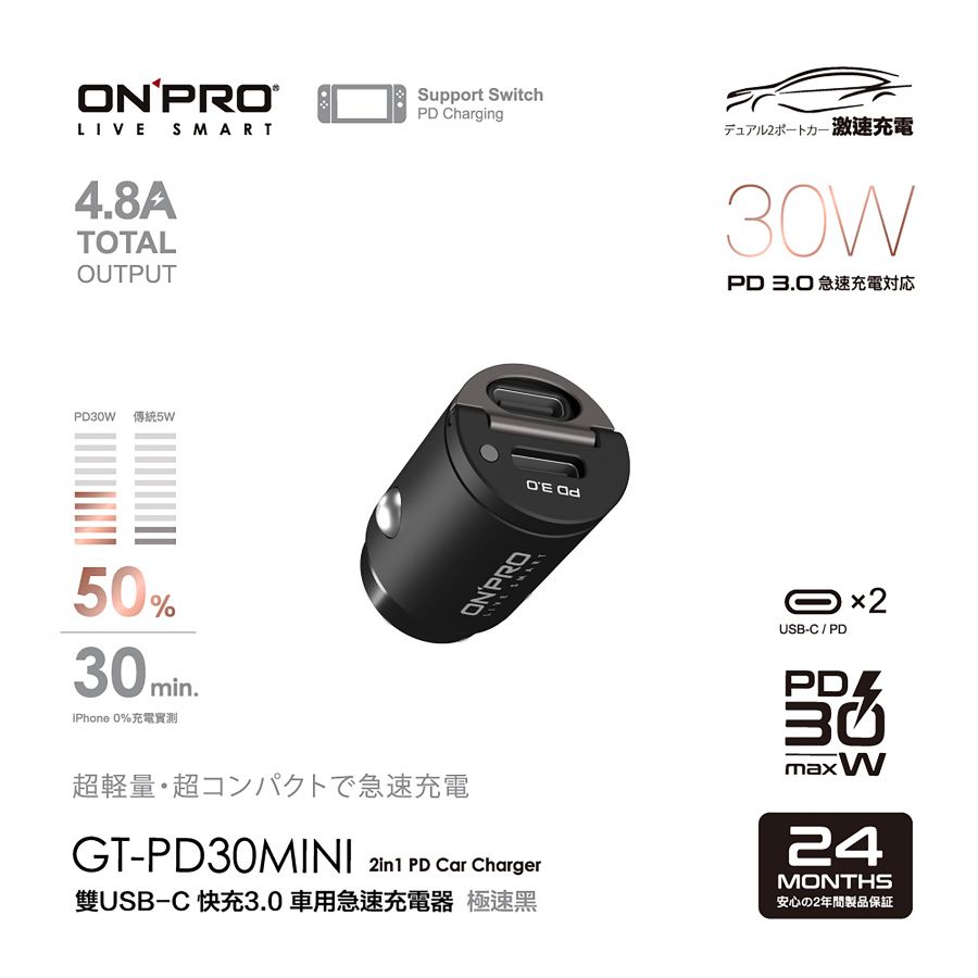 GT-PD30MINI-ONPRO 超迷你PD30W 4.8A車充-黑 (4)