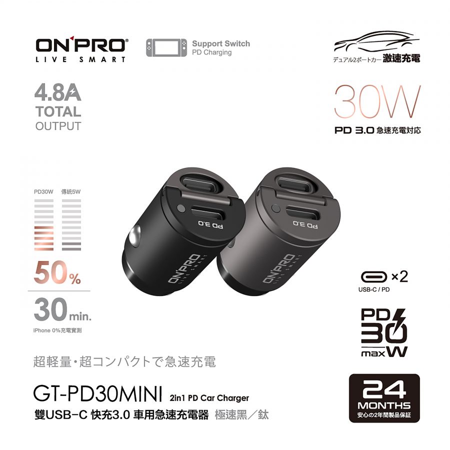 GT-PD30MINI-ONPRO 超迷你PD30W 4.8A車充-黑 (3)