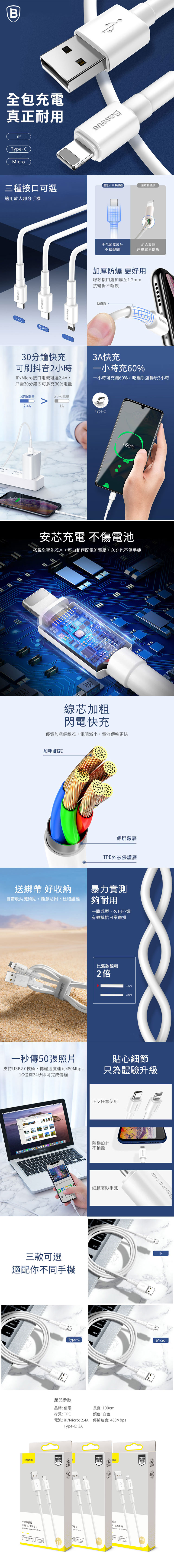 CALSW-H02.CALSW-Q02-倍思小白系列IOS.Type-c 數據線-小白長條圖 CALSW-H02.CALSW-Q02-倍思小白系列IOS.Type-c 數據線-小白長條圖
